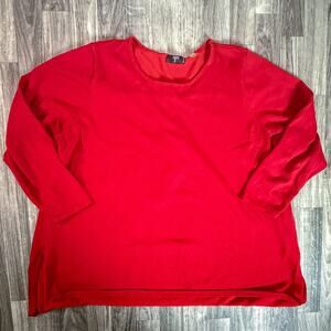 Tahari Woman Red Pullover Sweater Top 2X Rayon Nylon Knit 3/4 Sleeve Blouse
